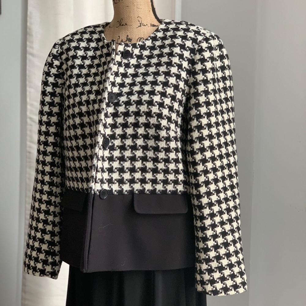 Talbots black white houndstooth blazer size 6P